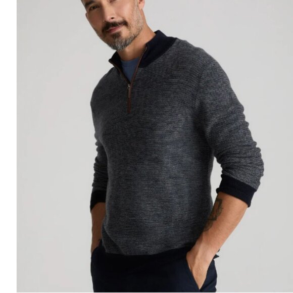 UNTUCKit Birdseye Merino Wool Quarter-Zip Sweater in Navy Size XL - Picture 1 of 9